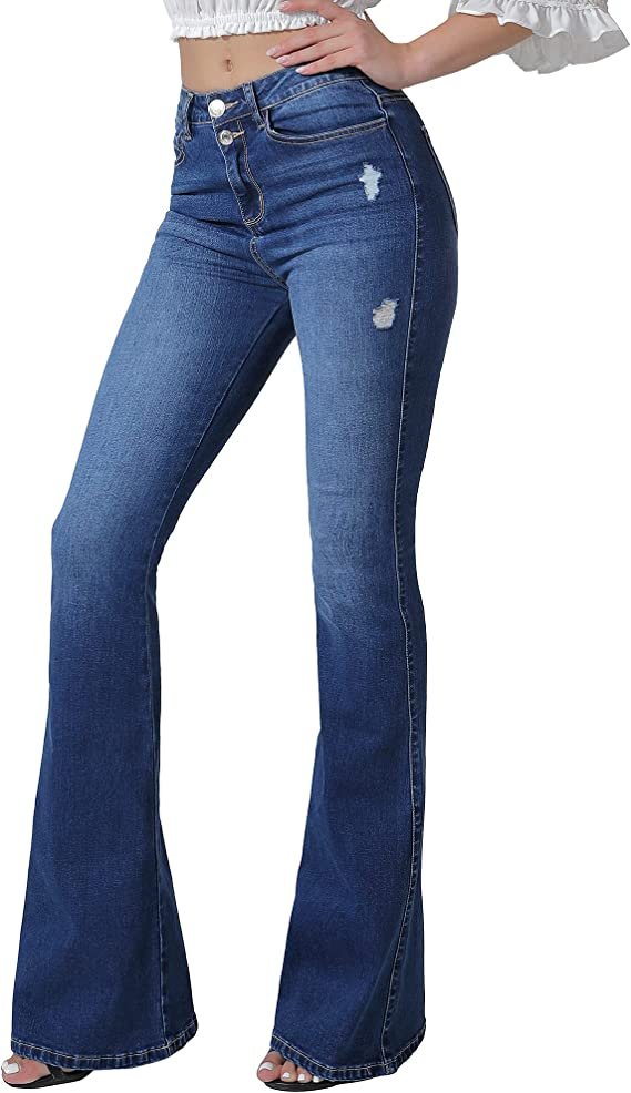 Bell Bottom Jeans for Women High Waisted Flare Jeans with Classic Wide Leg Ripped Denim Pants