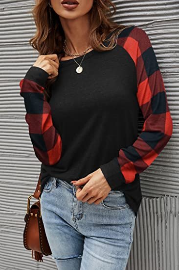 Womens Long Sleeve Shirts Crew Neck Pullover Sweatshirt Pattern Raglan Casual Tunic Tops