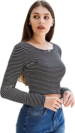 Women's Basic Round Neck Long Sleeve Crop Top