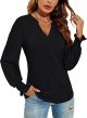 Women Casual V-Neck T-Shirts Loose Puff Short-Sleeve Tops Tunic Blouse