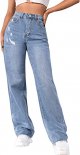 Women's Casual Boyfriend Jeans High Rise Denim Pants with Pocket
