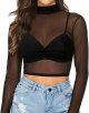 Women's Short Sleeve Long Sleeve Sheer Mesh Crop Tops Tee Shirt Blouse