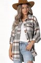 Womens Casual Wool Blend Plaid Flannel Shackets Jacket Button Down Shirt Coat