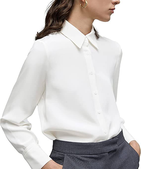 Women's Button Down Shirt Classic Long Sleeve Collared Tops Work Office Chiffon Blouse
