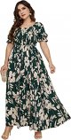 Women's Plus Size Boho Floral Short Sleeve High Waist A Line Swing Maxi Dress