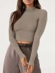 Women's Cute Mock Turtleneck Long Sleeve Ribbed Tight Tshirts Crop Tops