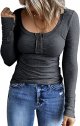 Women's Long Sleeve Shirts Casual Fall Henley Top Button Down Blouses Basic Ribbed Knit T Shirts