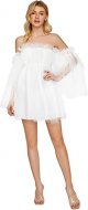 Women's Romantic Off Shoulder Flounce Long Sleeve Wedding Ruffle Mesh Party Mini Dress