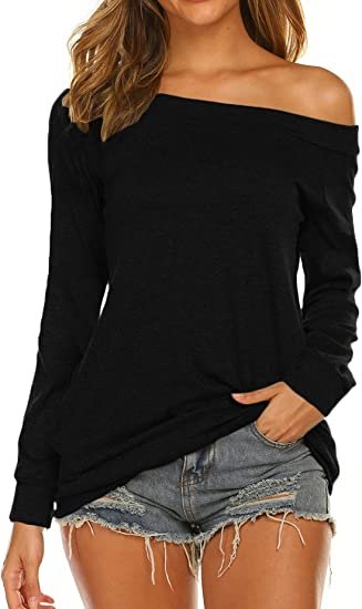 Women's Long Sleeve Boat Neck Off Shoulder Blouse Tops