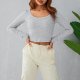 Skinny Long Sleeve Backless Crop Tops Square Neck Bodycon Shirts Cut Out Pullover Cami Streetwear