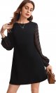 Women's Elegant Mesh Contrast Long Sleeve A Line Mini Short Dress