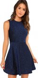 Women's Sleeveless A Line Fit and Flare Glitter Above Knee Party Cocktail Skater Dress