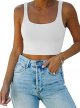Women’s Sexy Square Neck Double Lined Seamless Sleeveless Cropped Tank Yoga Crop Tops