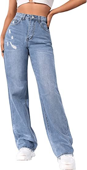 Women's Casual Boyfriend Jeans High Rise Denim Pants with Pocket