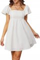 Womens Summer Short Sleeve Square Neck Cap Sleeve Dress High Waist A-Line Casual Smocked Back Mini Dress