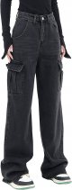 Women's High Waisted Cargo Jeans Straight Wide Leg Stretch Baggy Jeans Y2K Casual Loose Denim Cargo