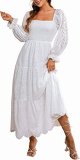 Women's Embroidery Pearl Button Down Dress V Neck Spaghetti Strap Maxi Dress