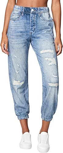 womens Terry Distressed Printed Denim Jogger, Comfortable & Stylish Pants
