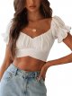 Women's Ruffle Short Sleeve Tie Up Back Crop Top Off Shoulder Bardot Blouse