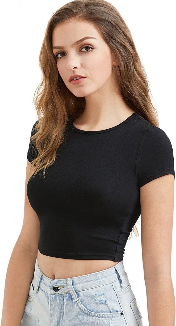 Women's Basic Short Sleeve Scoop Neck Crop Top