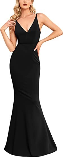 Womens V Neck Dress Sleeveless Elegant Wedding Guest Bodycon Mermaid Evening Formal Cocktail Long Maxi Dresses