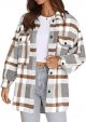 Women's Flannel Plaid Jacket Long Sleeve Button Down Chest Pocketed Shirts Coats Shacket